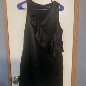 Lulu's Elegant Black Mini Dress with Ruffle